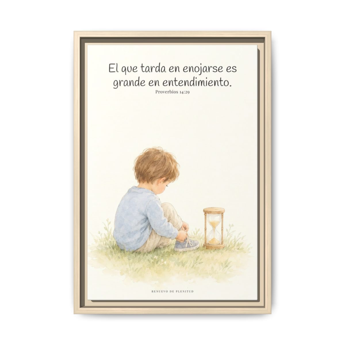 El que es lento para la ira es grande en entendimiento — Lienzo Cristiano Enmarcado | Proverbios 14:29 — 12×18 pulgadas, marco natural, vista frontal