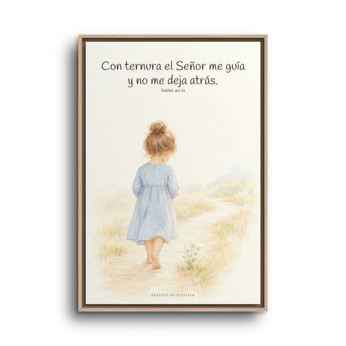 El Señor conduce con ternura a las que tienen cría | Cuadro bíblico para el hogar | Isaías 40:11 — 24×36 pulgadas, marco natural, vista frontal