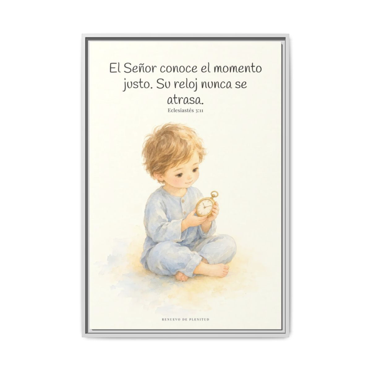 El Señor conoce el momento justo — Lienzo Cristiano Enmarcado | Eclesiastés 3:11 — 24×36 pulgadas, marco blanco, vista frontal
