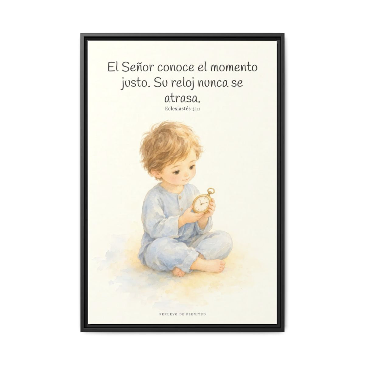 El Señor conoce el momento justo — Lienzo Cristiano Enmarcado | Eclesiastés 3:11 — 24×36 pulgadas, marco negro, vista frontal