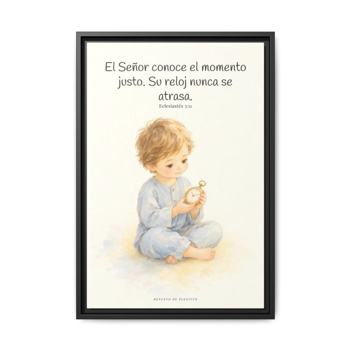 El Señor conoce el momento justo — Lienzo Cristiano Enmarcado | Eclesiastés 3:11 — 16×24 pulgadas, marco negro, vista frontal