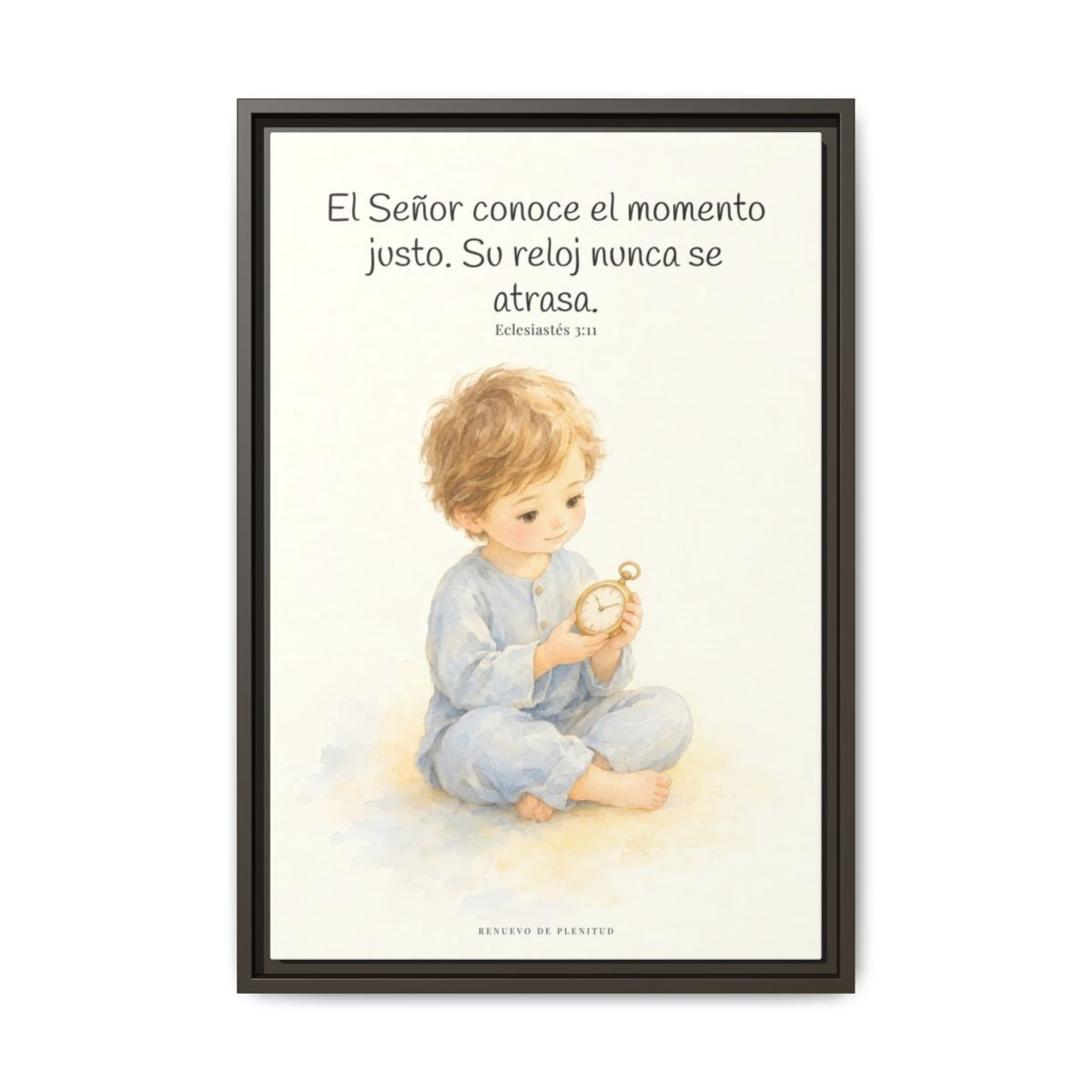 El Señor conoce el momento justo — Lienzo Cristiano Enmarcado | Eclesiastés 3:11 — 16×24 pulgadas, marco espresso, vista frontal