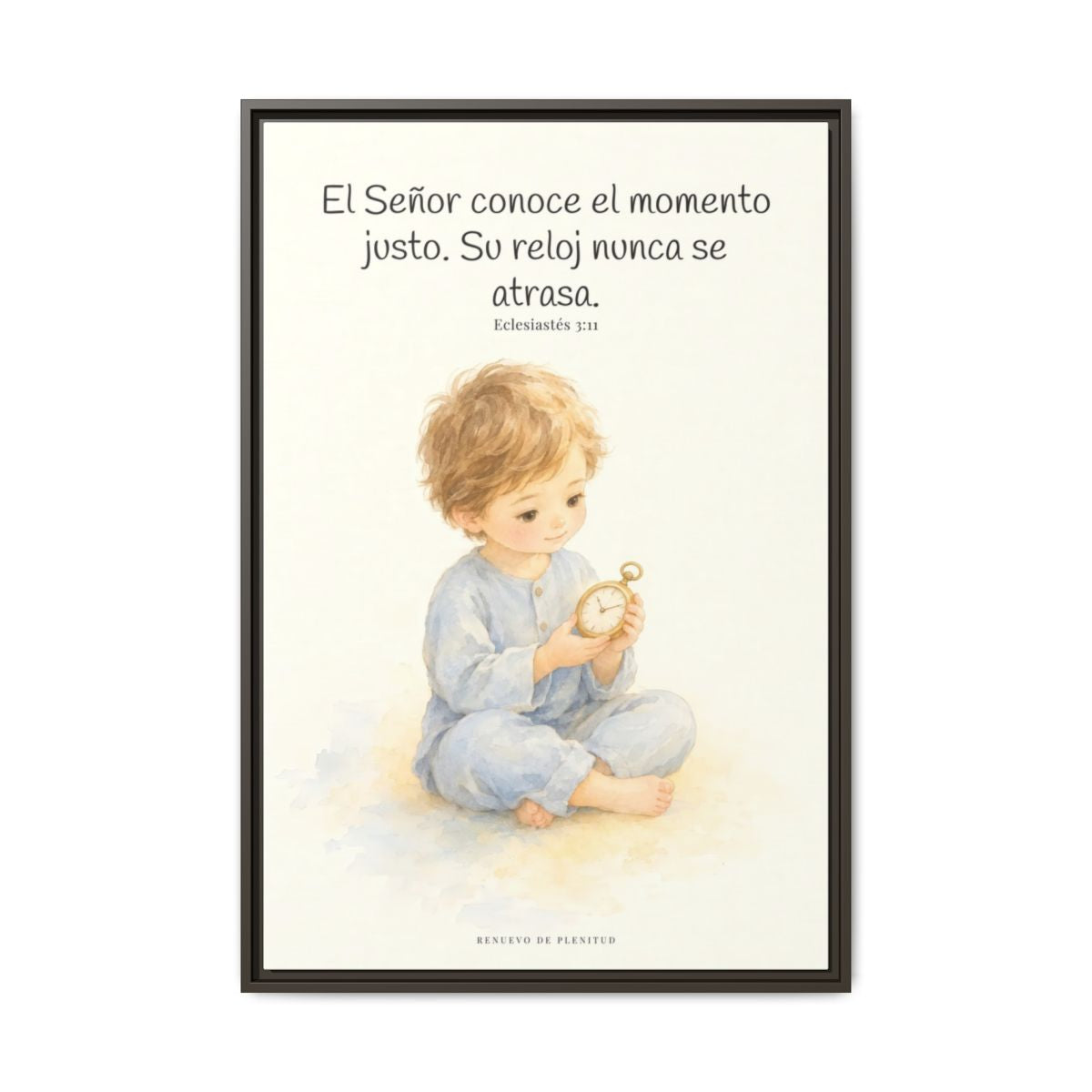 El Señor conoce el momento justo — Lienzo Cristiano Enmarcado | Eclesiastés 3:11 — 24×36 pulgadas, marco espresso, vista frontal