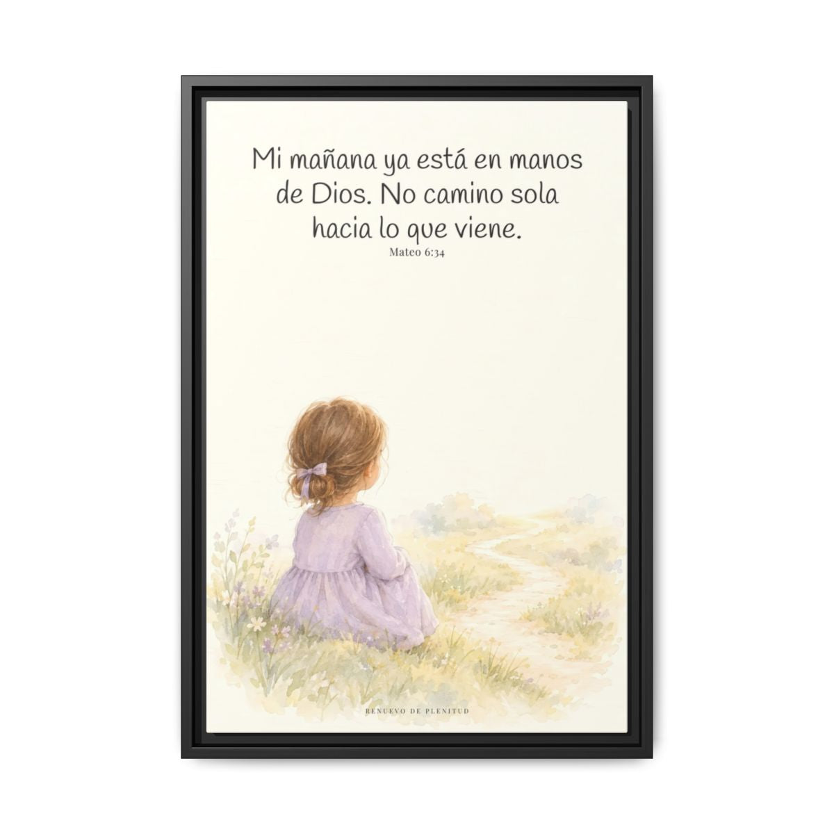 El Señor cuida del día que todavía no llega | Arte bíblico para pared | Mateo 6:34 — 16×24 pulgadas, marco negro, vista frontal