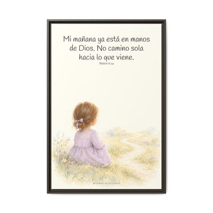 El Señor cuida del día que todavía no llega | Arte bíblico para pared | Mateo 6:34 — 24×36 pulgadas, marco espresso, vista frontal