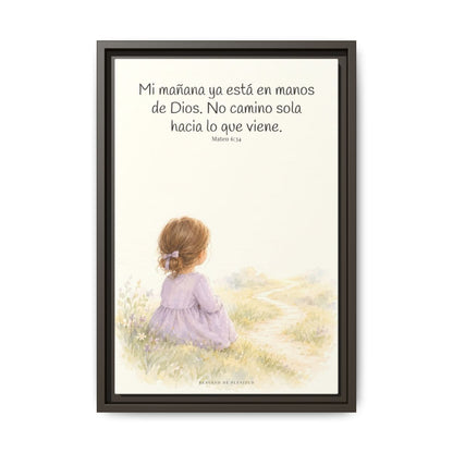 El Señor cuida del día que todavía no llega | Arte bíblico para pared | Mateo 6:34 — 12×18 pulgadas, marco espresso, vista frontal