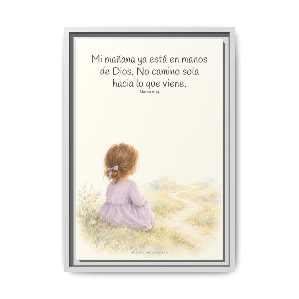 El Señor cuida del día que todavía no llega | Arte bíblico para pared | Mateo 6:34 — 12×18 pulgadas, marco blanco, vista frontal