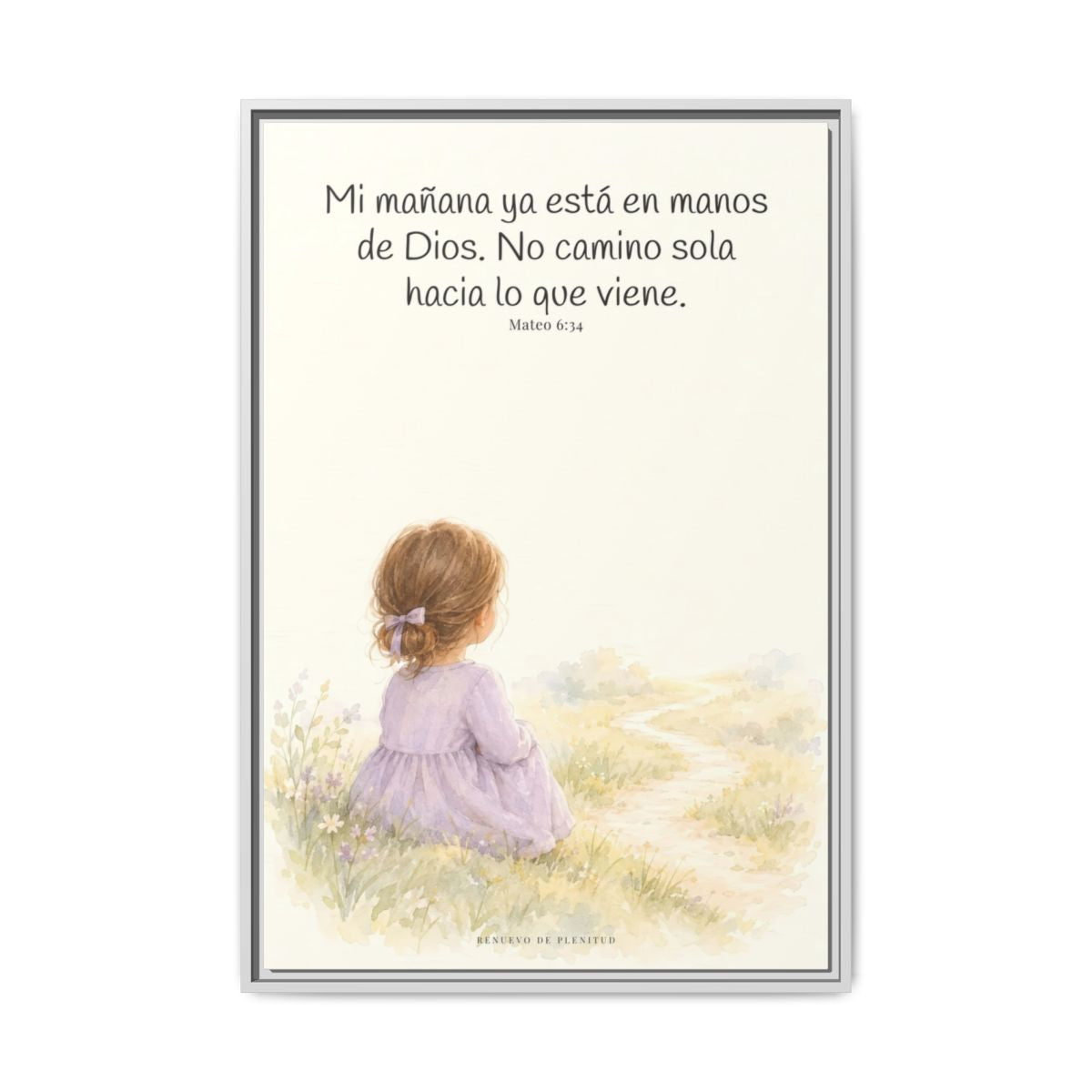 El Señor cuida del día que todavía no llega | Arte bíblico para pared | Mateo 6:34 — 24×36 pulgadas, marco blanco, vista frontal