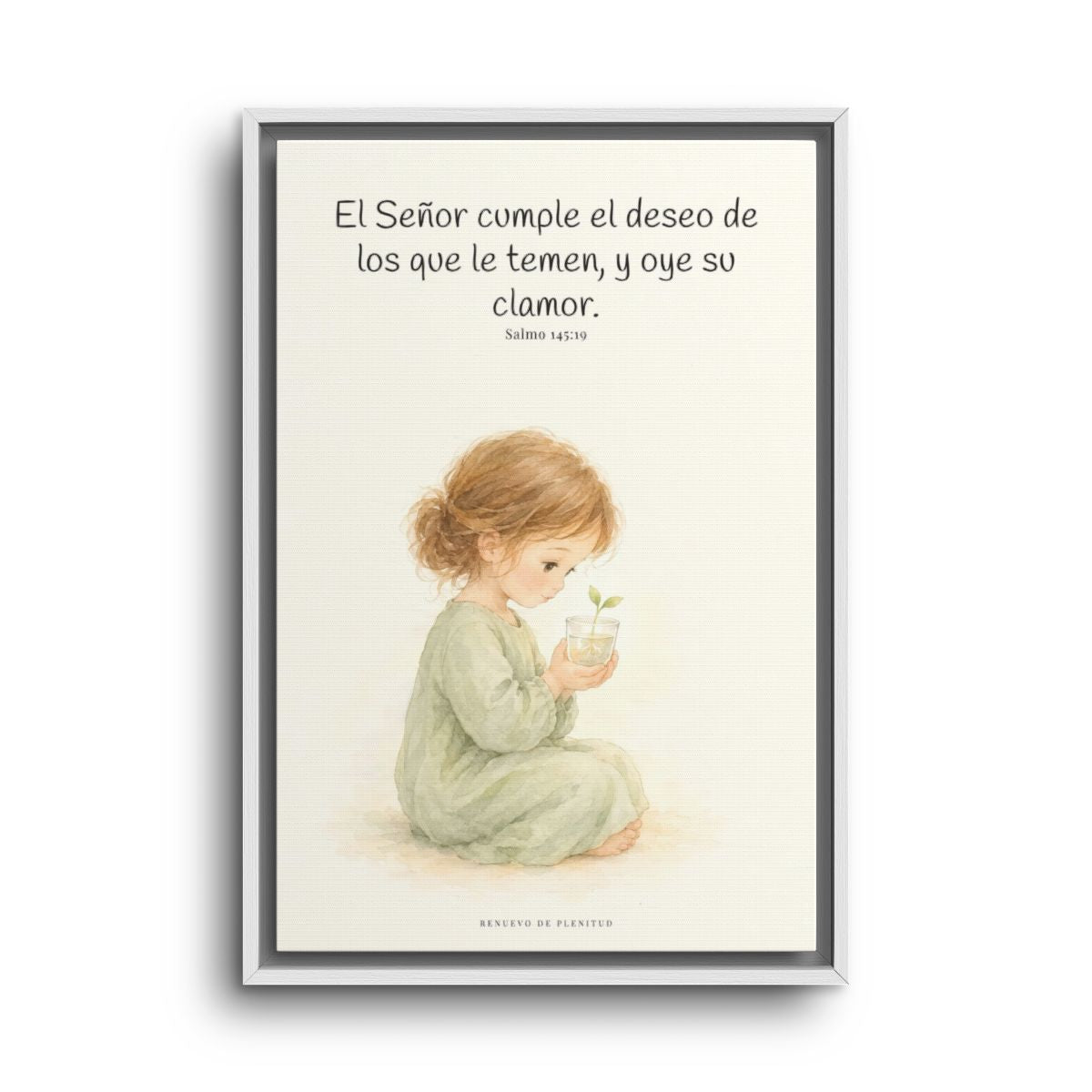 El Señor cumple el deseo de los que le temen | Cuadro de fe enmarcado | Salmo 145:19 — 16×24 pulgadas, marco blanco, vista frontal