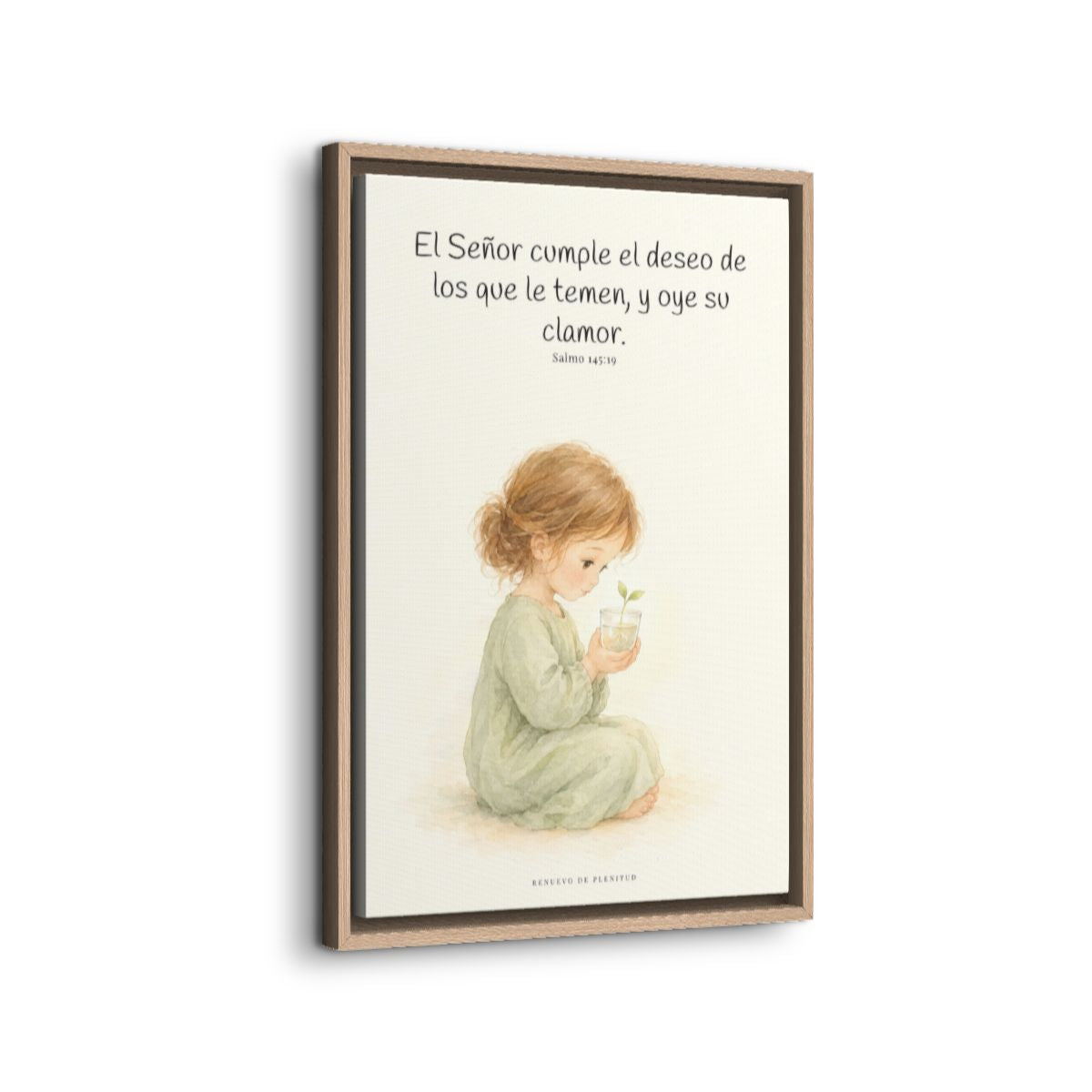 El Señor cumple el deseo de los que le temen | Cuadro de fe enmarcado | Salmo 145:19 — 16×24 pulgadas, marco natural, vista lateral del marco flotante