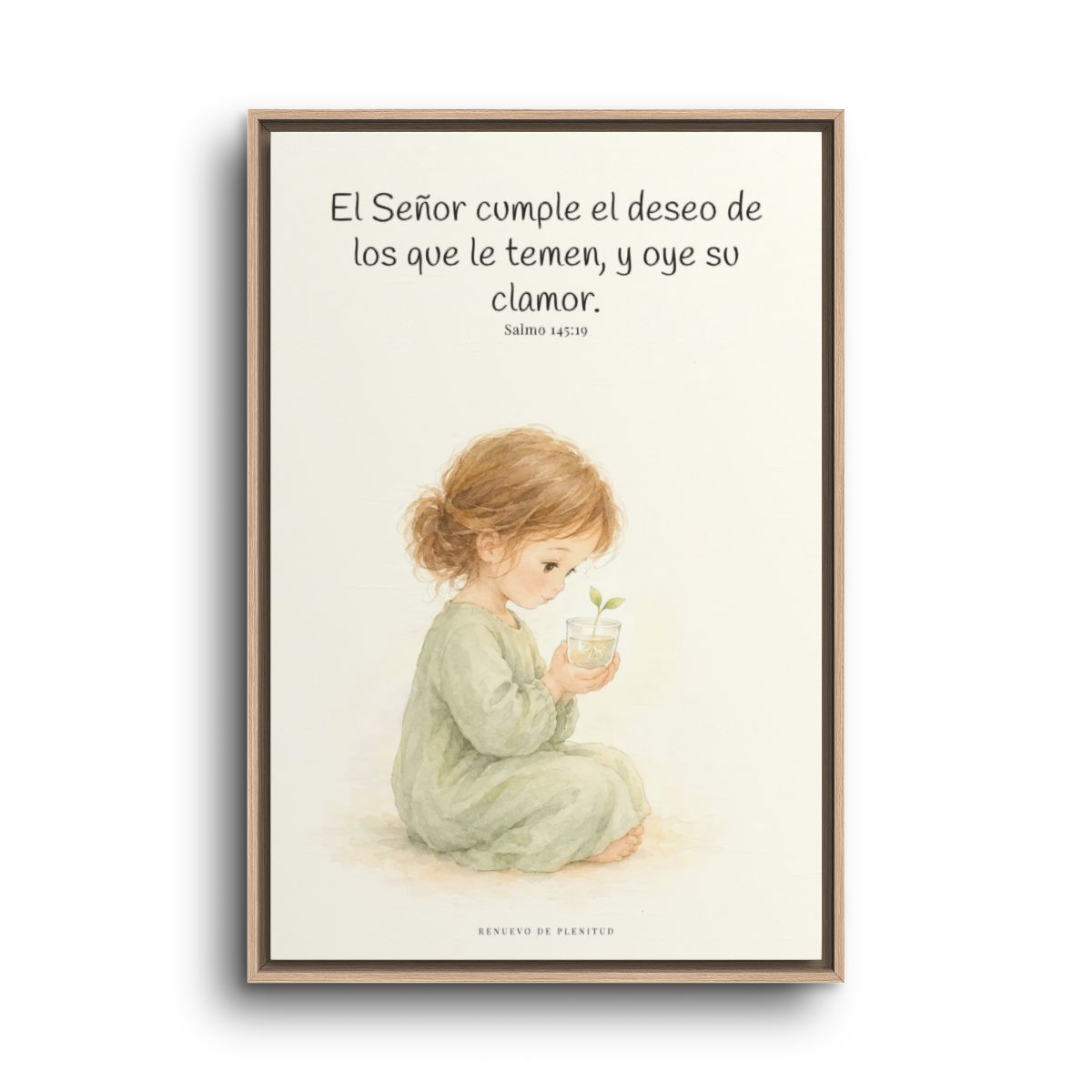 El Señor cumple el deseo de los que le temen | Cuadro de fe enmarcado | Salmo 145:19 — 24×36 pulgadas, marco natural, vista frontal