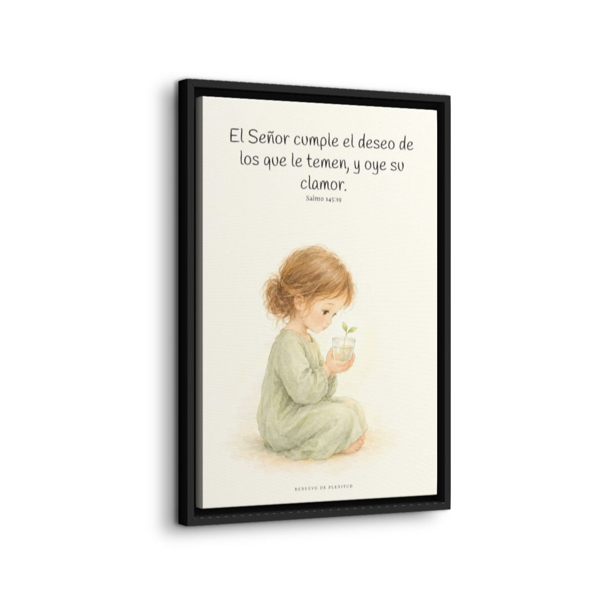 El Señor cumple el deseo de los que le temen | Cuadro de fe enmarcado | Salmo 145:19 — 16×24 pulgadas, marco negro, vista lateral del marco flotante
