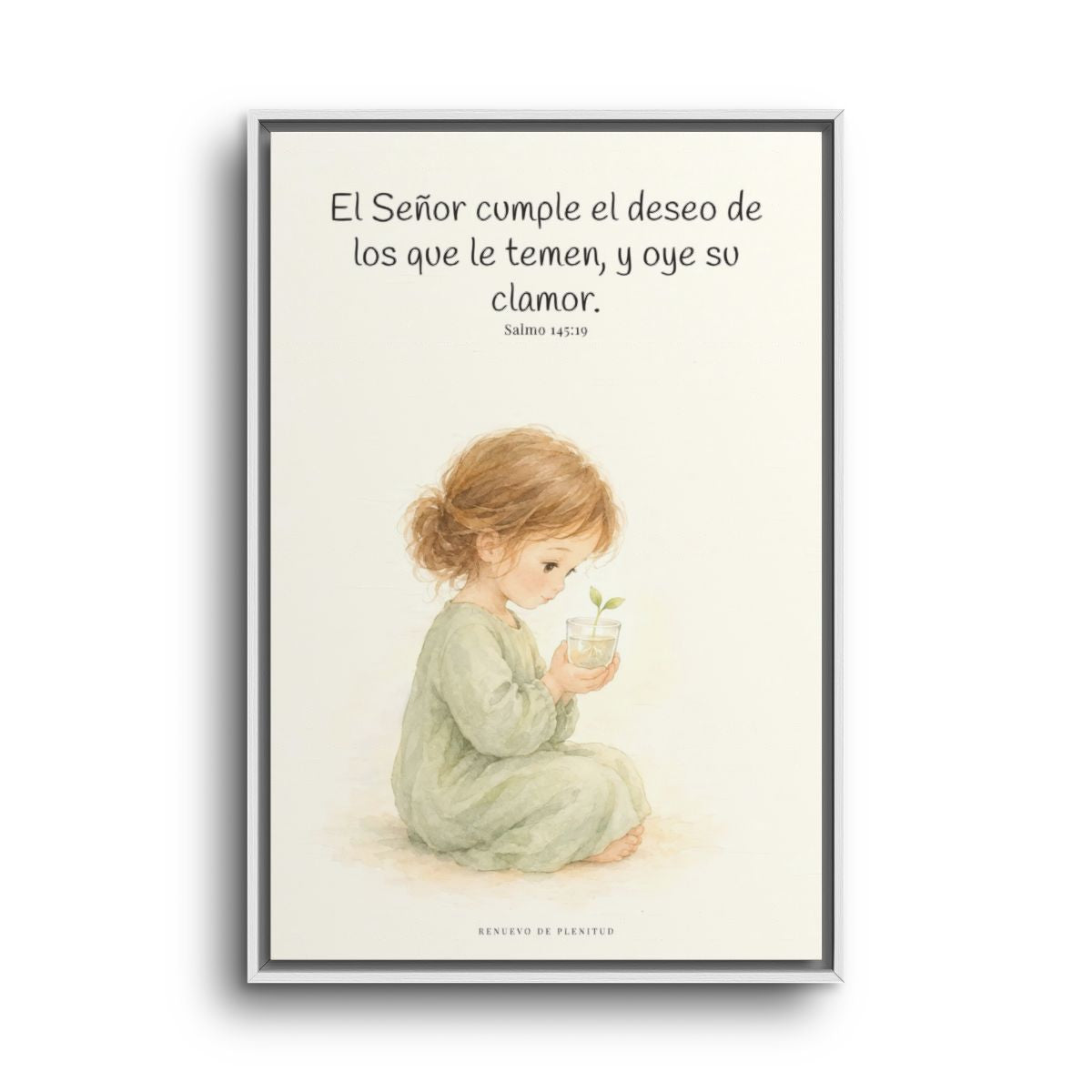 El Señor cumple el deseo de los que le temen | Cuadro de fe enmarcado | Salmo 145:19 — 24×36 pulgadas, marco blanco, vista frontal