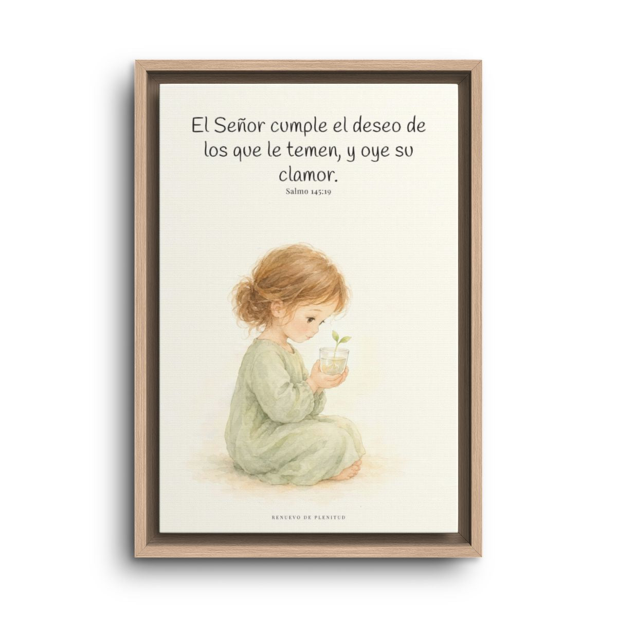 El Señor cumple el deseo de los que le temen | Cuadro de fe enmarcado | Salmo 145:19 — 12×18 pulgadas, marco natural, vista frontal