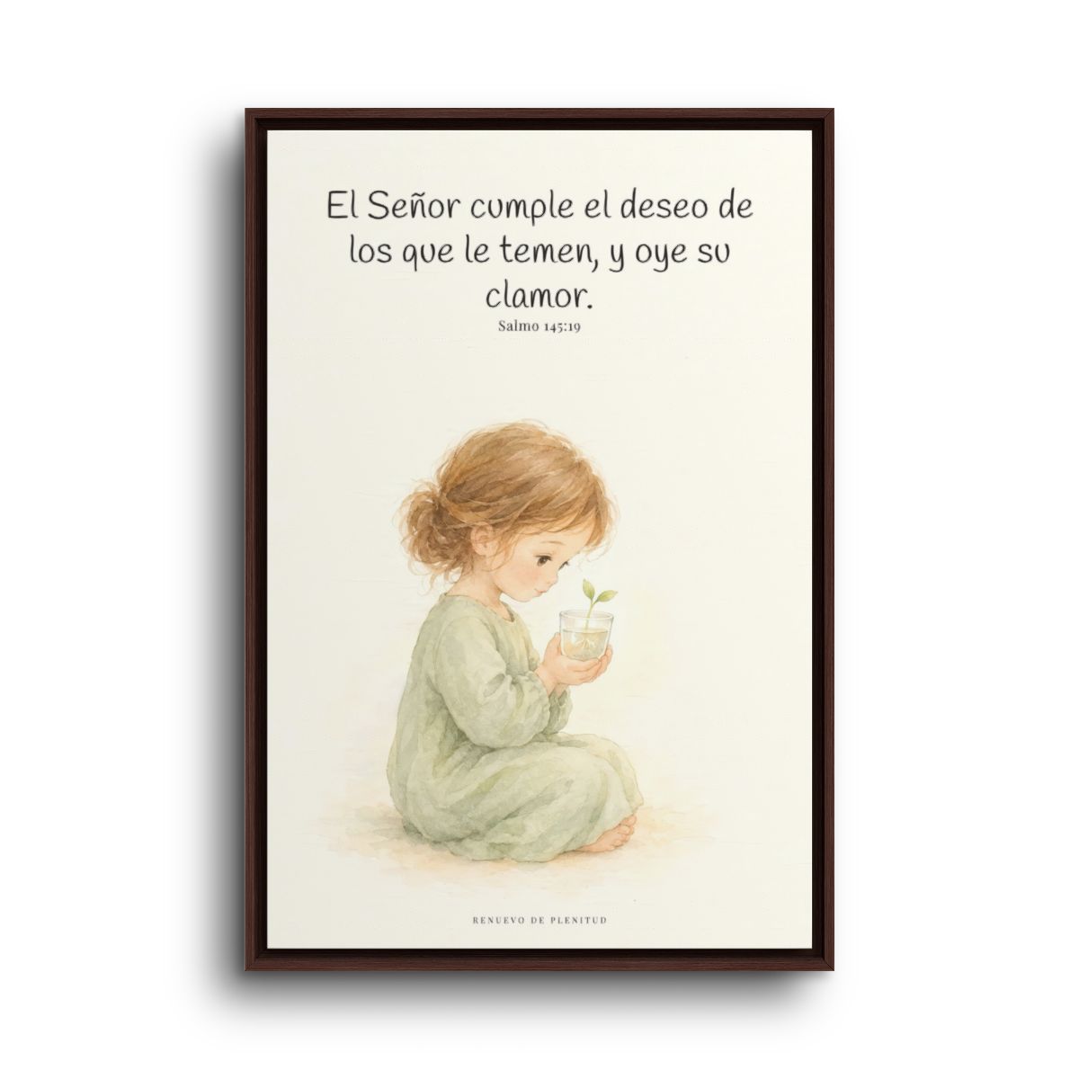 El Señor cumple el deseo de los que le temen | Cuadro de fe enmarcado | Salmo 145:19 — 24×36 pulgadas, marco espresso, vista frontal