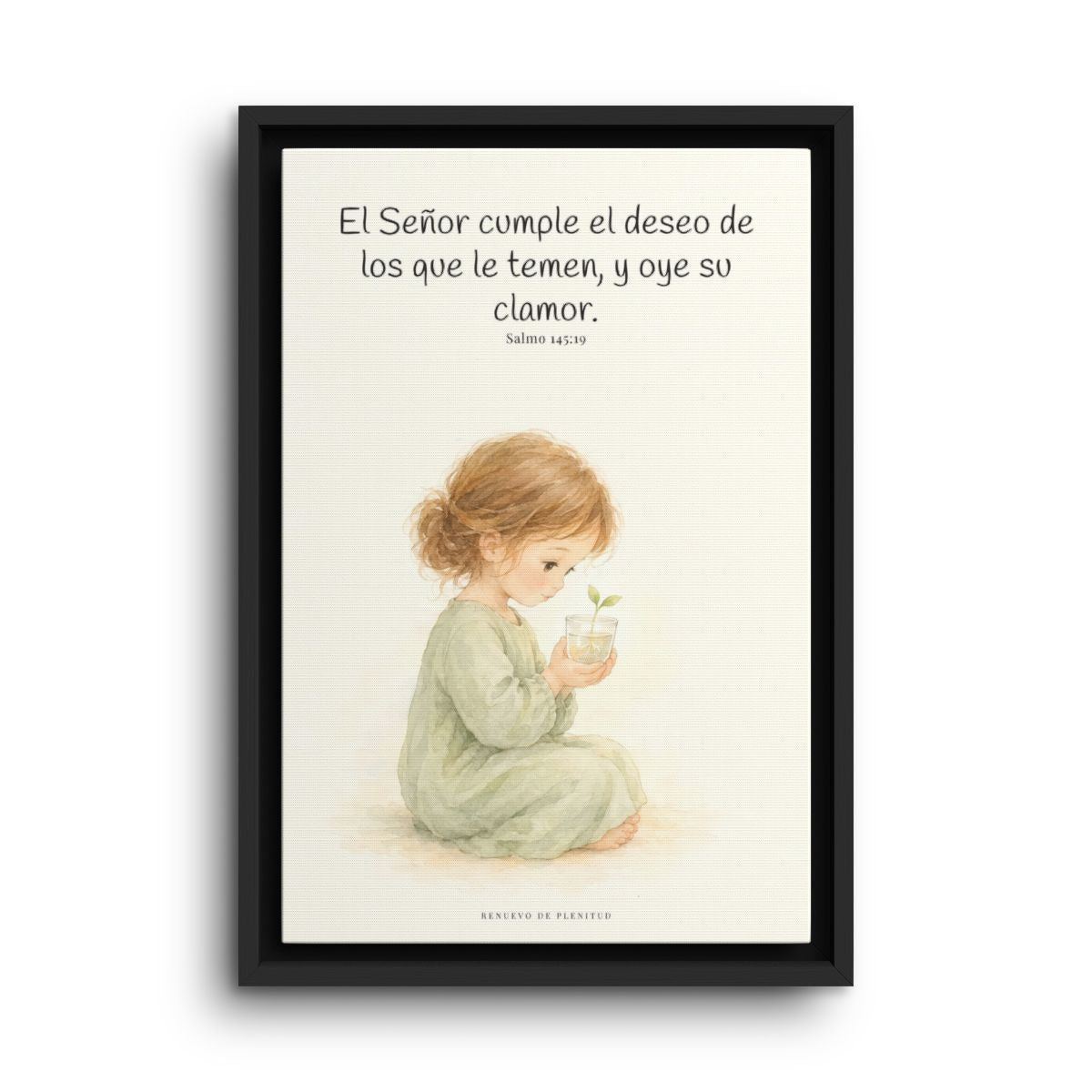 El Señor cumple el deseo de los que le temen | Cuadro de fe enmarcado | Salmo 145:19 — 12×18 pulgadas, marco negro, vista frontal