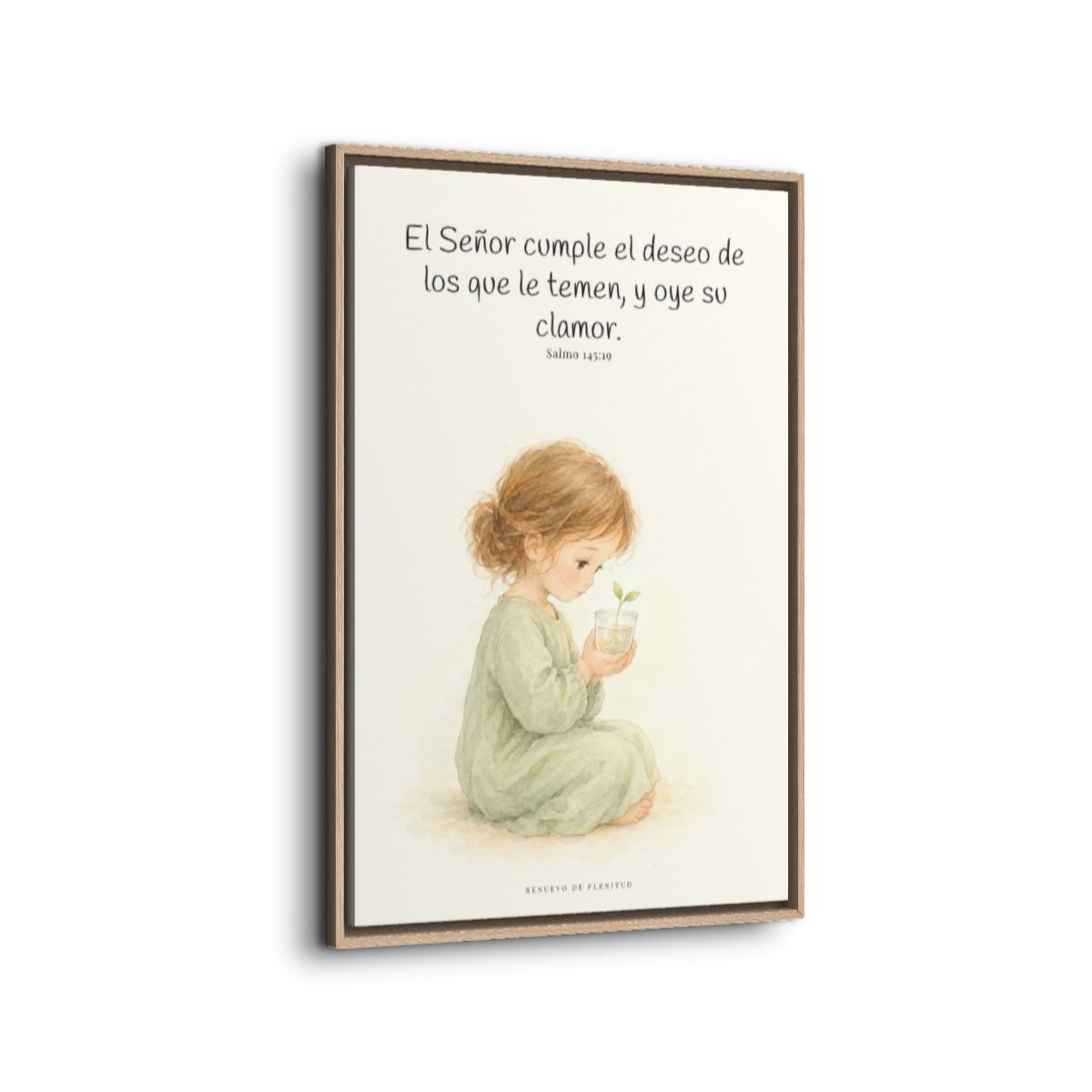 El Señor cumple el deseo de los que le temen | Cuadro de fe enmarcado | Salmo 145:19 — 24×36 pulgadas, marco natural, vista lateral del marco flotante