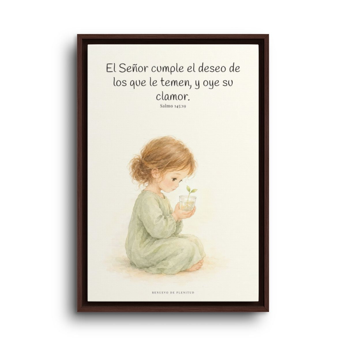 El Señor cumple el deseo de los que le temen | Cuadro de fe enmarcado | Salmo 145:19 — 16×24 pulgadas, marco espresso, vista frontal