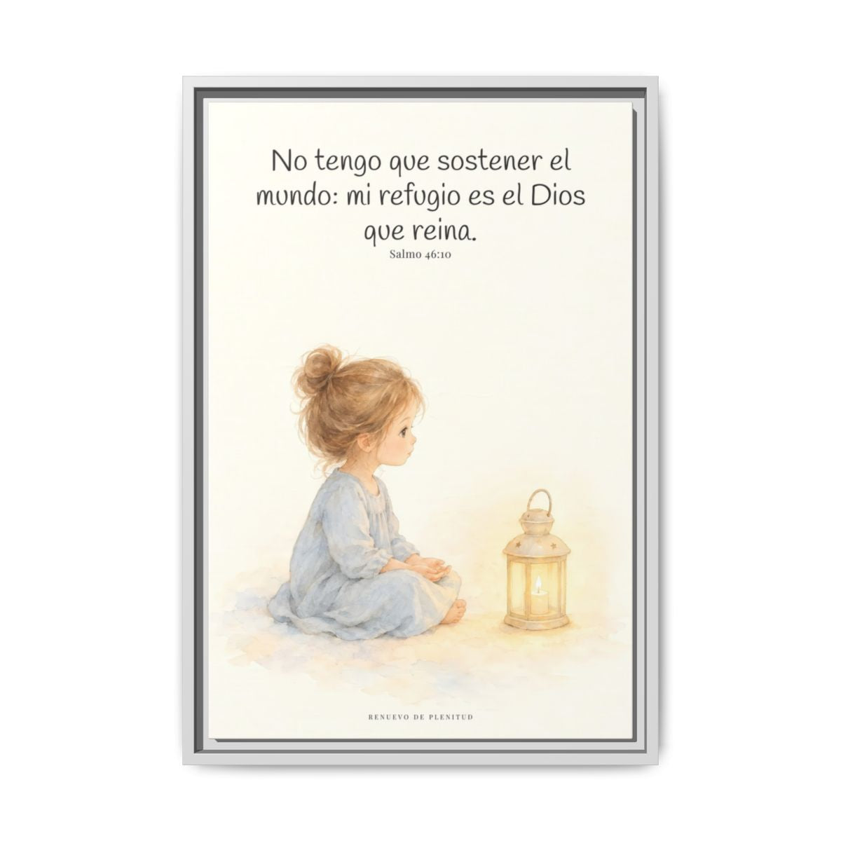 El Señor de los ejércitos está con nosotros — Lienzo Cristiano Enmarcado | Salmo 46:10 — 16×24 pulgadas, marco blanco, vista frontal
