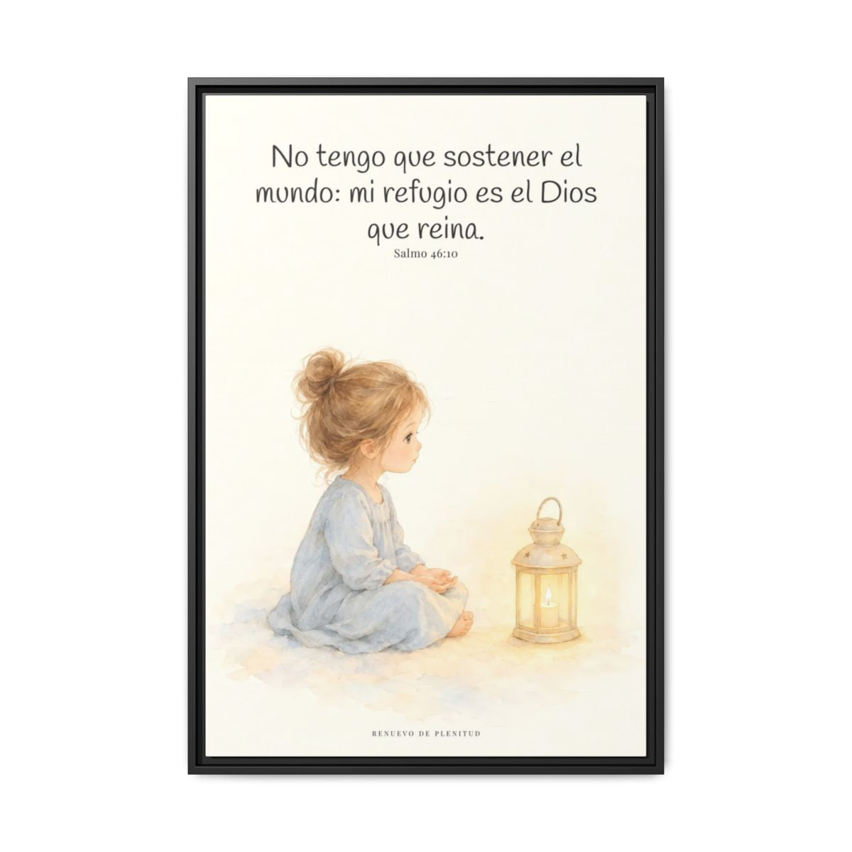 El Señor de los ejércitos está con nosotros — Lienzo Cristiano Enmarcado | Salmo 46:10 — 24×36 pulgadas, marco negro, vista frontal