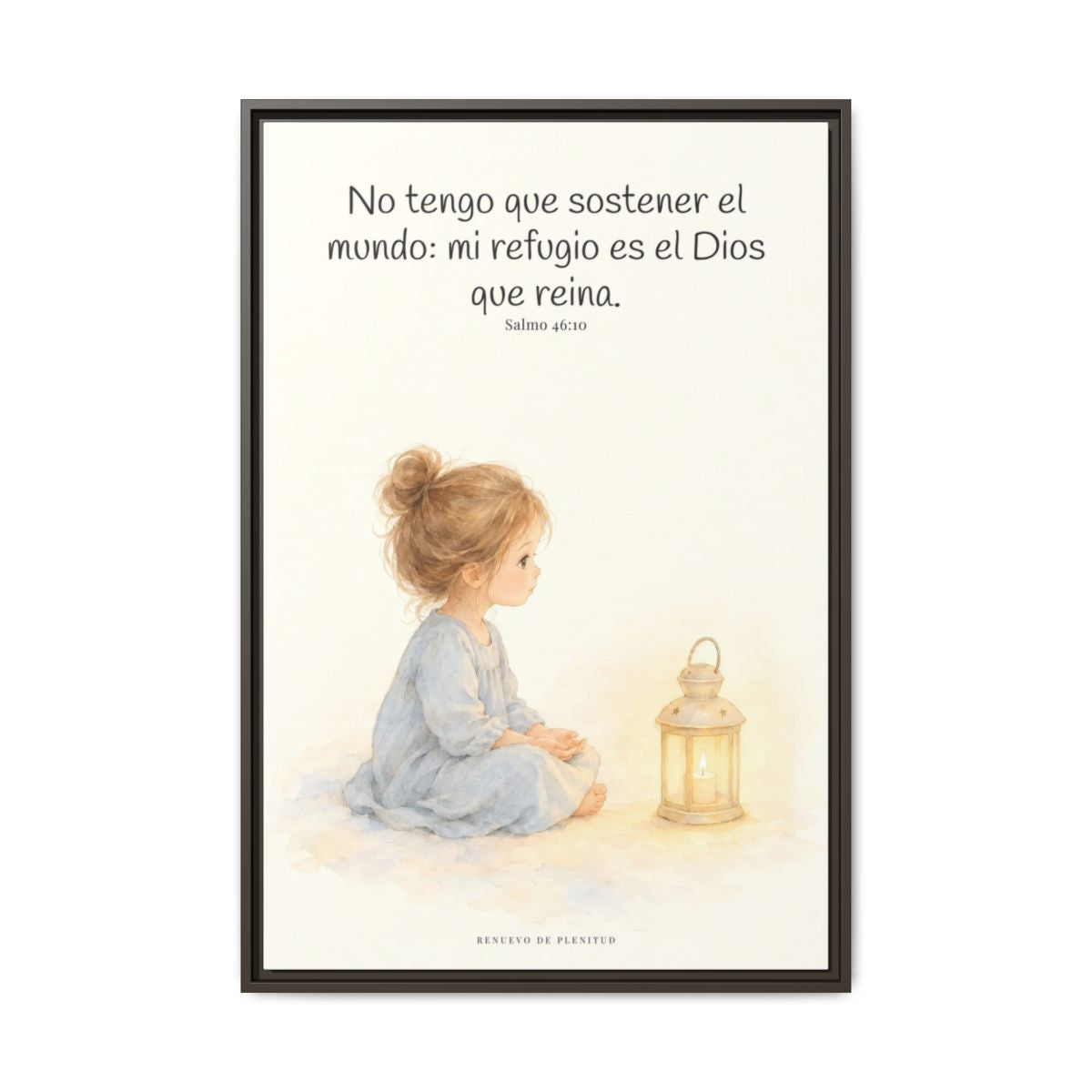 El Señor de los ejércitos está con nosotros — Lienzo Cristiano Enmarcado | Salmo 46:10 — 24×36 pulgadas, marco espresso, vista frontal