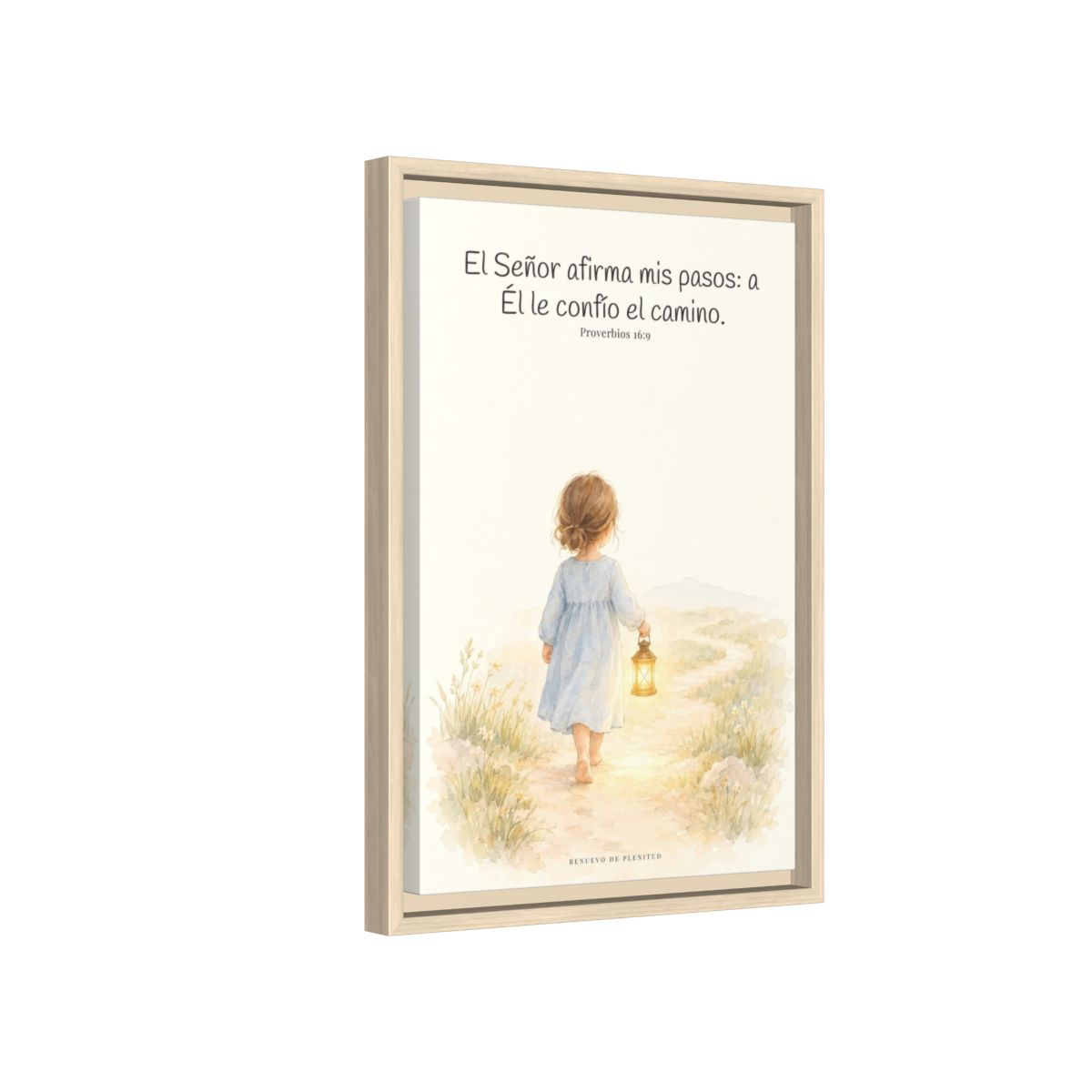 El Señor dirige mis pasos este año — Lienzo Cristiano Enmarcado | Proverbios 16:9 — 12×18 pulgadas, marco natural, vista lateral del marco flotante