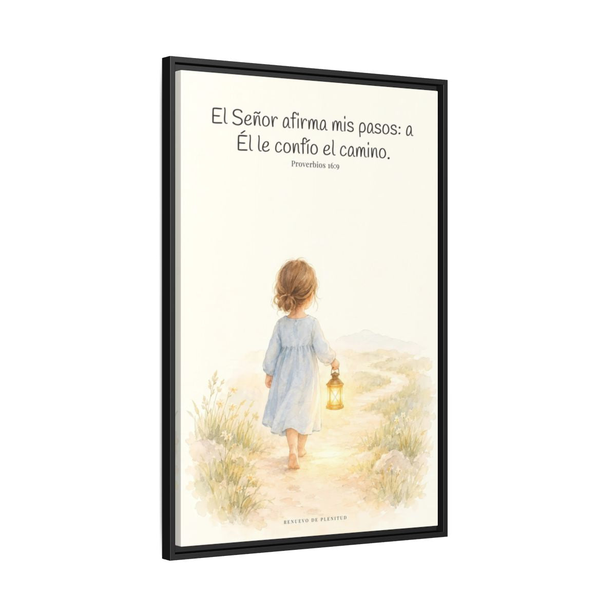 El Señor dirige mis pasos este año — Lienzo Cristiano Enmarcado | Proverbios 16:9 — 24×36 pulgadas, marco negro, vista lateral del marco flotante