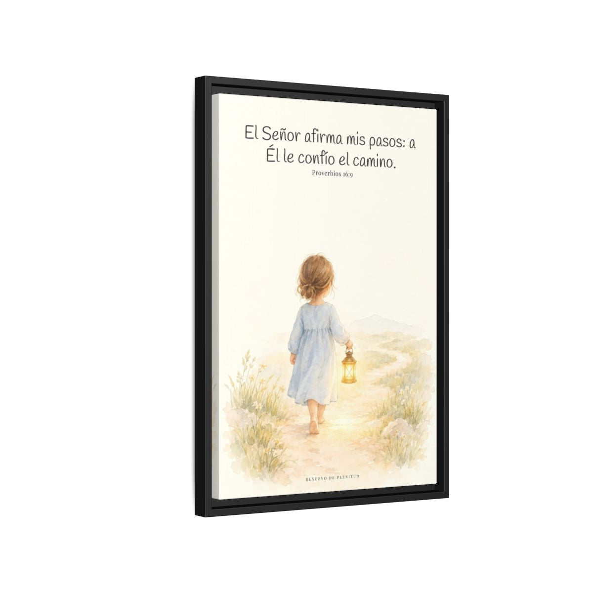 El Señor dirige mis pasos este año — Lienzo Cristiano Enmarcado | Proverbios 16:9 — 16×24 pulgadas, marco negro, vista lateral del marco flotante