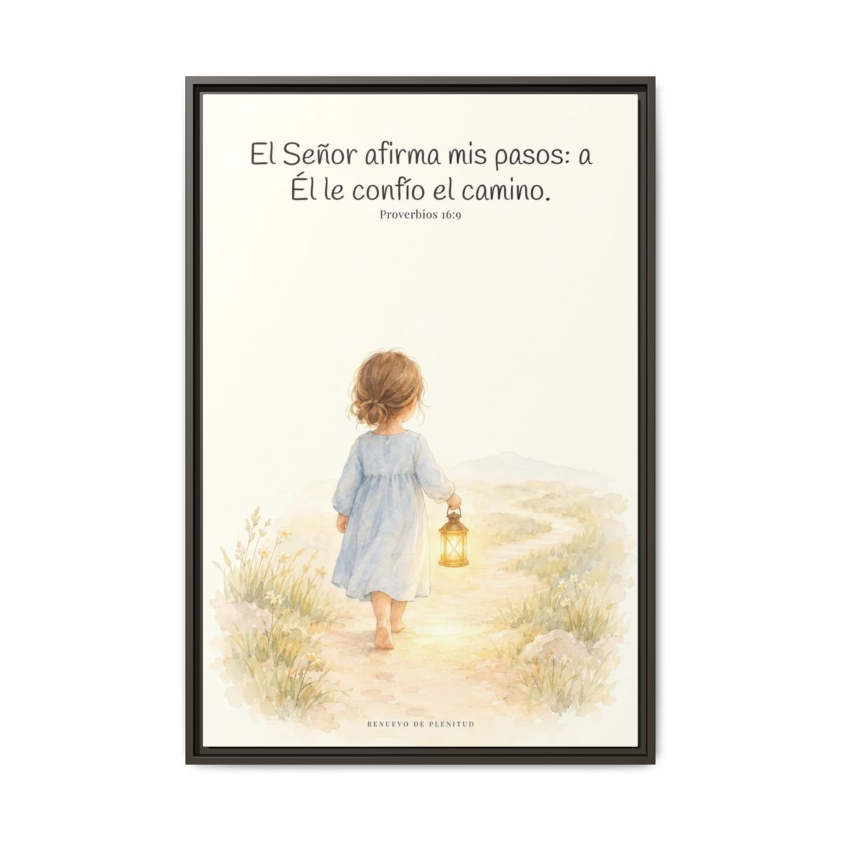 El Señor dirige mis pasos este año — Lienzo Cristiano Enmarcado | Proverbios 16:9 — 24×36 pulgadas, marco espresso, vista frontal