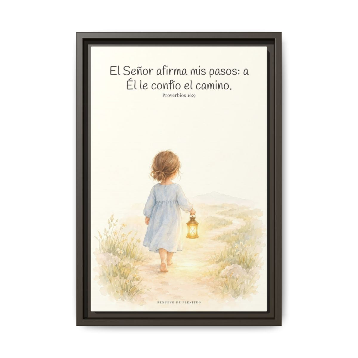 El Señor dirige mis pasos este año — Lienzo Cristiano Enmarcado | Proverbios 16:9 — 12×18 pulgadas, marco espresso, vista frontal