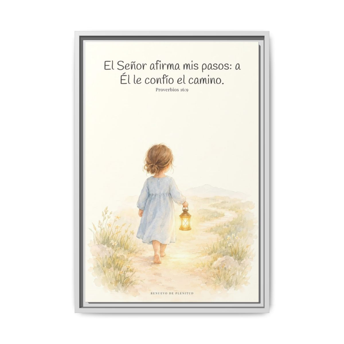 El Señor dirige mis pasos este año — Lienzo Cristiano Enmarcado | Proverbios 16:9 — 16×24 pulgadas, marco blanco, vista frontal