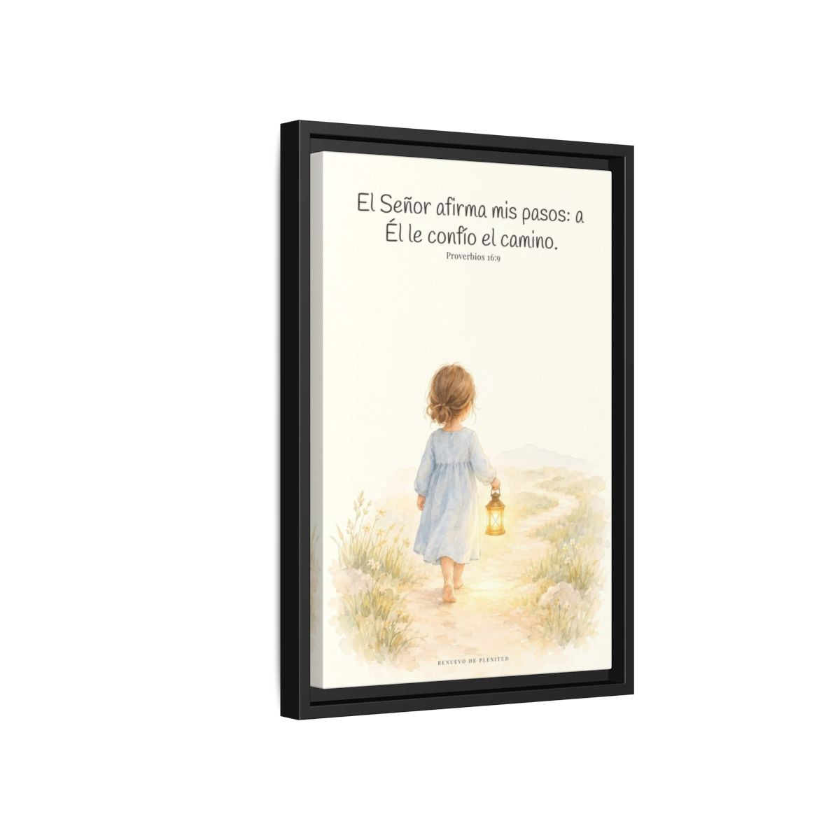 El Señor dirige mis pasos este año — Lienzo Cristiano Enmarcado | Proverbios 16:9 — 12×18 pulgadas, marco negro, vista lateral del marco flotante