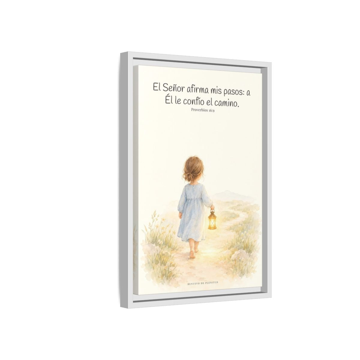 El Señor dirige mis pasos este año — Lienzo Cristiano Enmarcado | Proverbios 16:9 — 12×18 pulgadas, marco blanco, vista lateral del marco flotante
