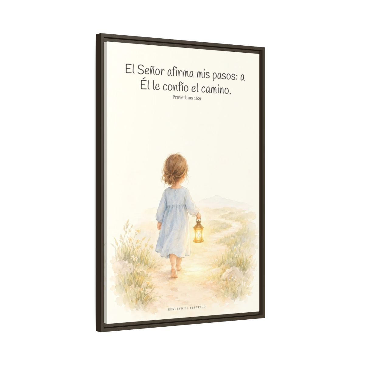 El Señor dirige mis pasos este año — Lienzo Cristiano Enmarcado | Proverbios 16:9 — 24×36 pulgadas, marco espresso, vista lateral del marco flotante