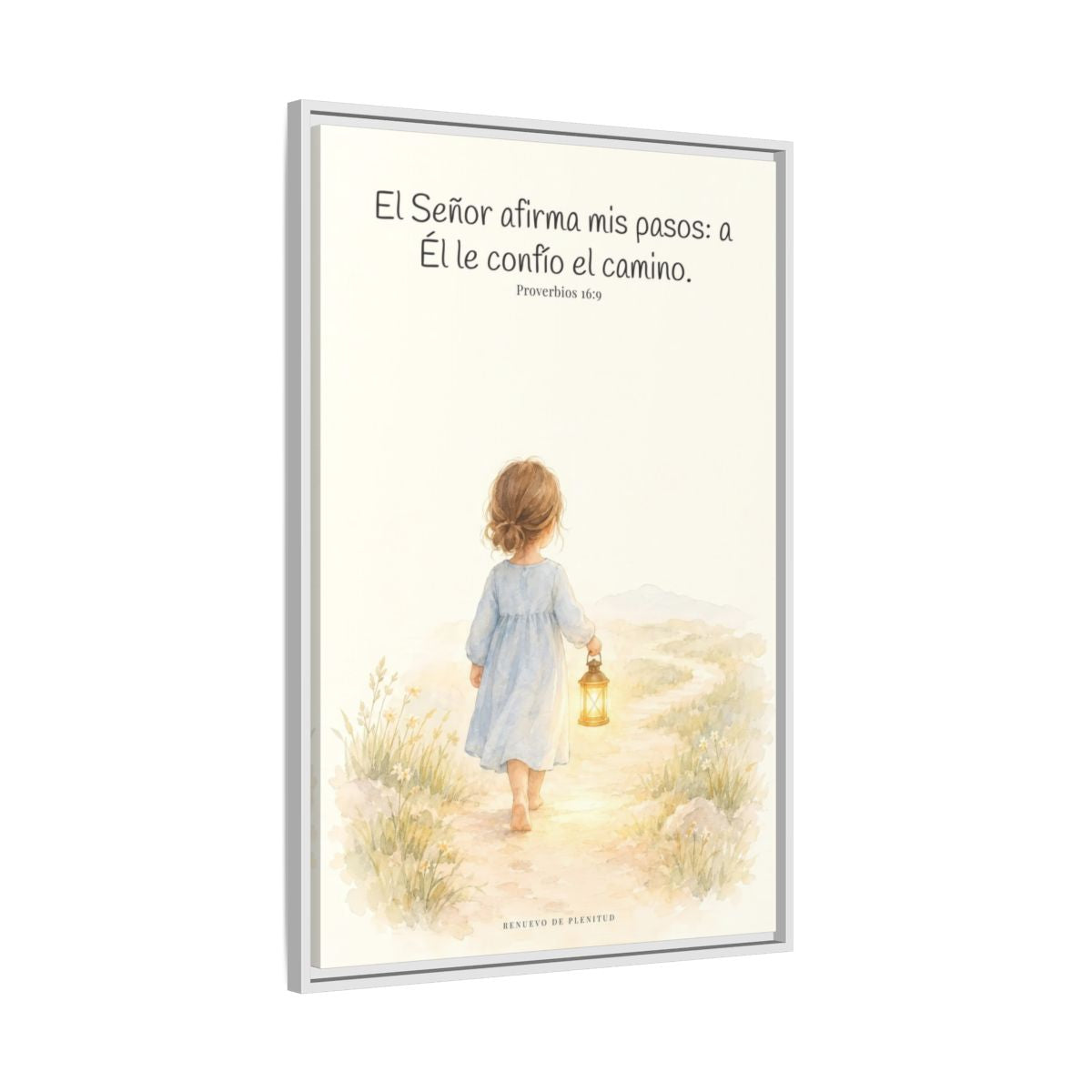El Señor dirige mis pasos este año — Lienzo Cristiano Enmarcado | Proverbios 16:9 — 24×36 pulgadas, marco blanco, vista lateral del marco flotante