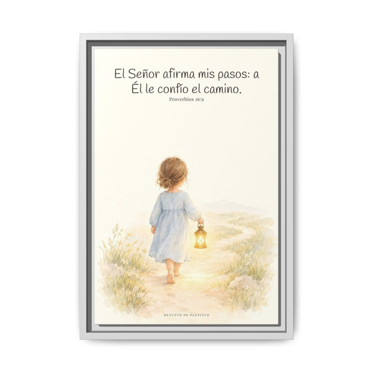 El Señor dirige mis pasos este año — Lienzo Cristiano Enmarcado | Proverbios 16:9 — 12×18 pulgadas, marco blanco, vista frontal