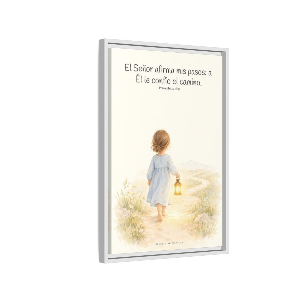 El Señor dirige mis pasos este año — Lienzo Cristiano Enmarcado | Proverbios 16:9 — 16×24 pulgadas, marco blanco, vista lateral del marco flotante