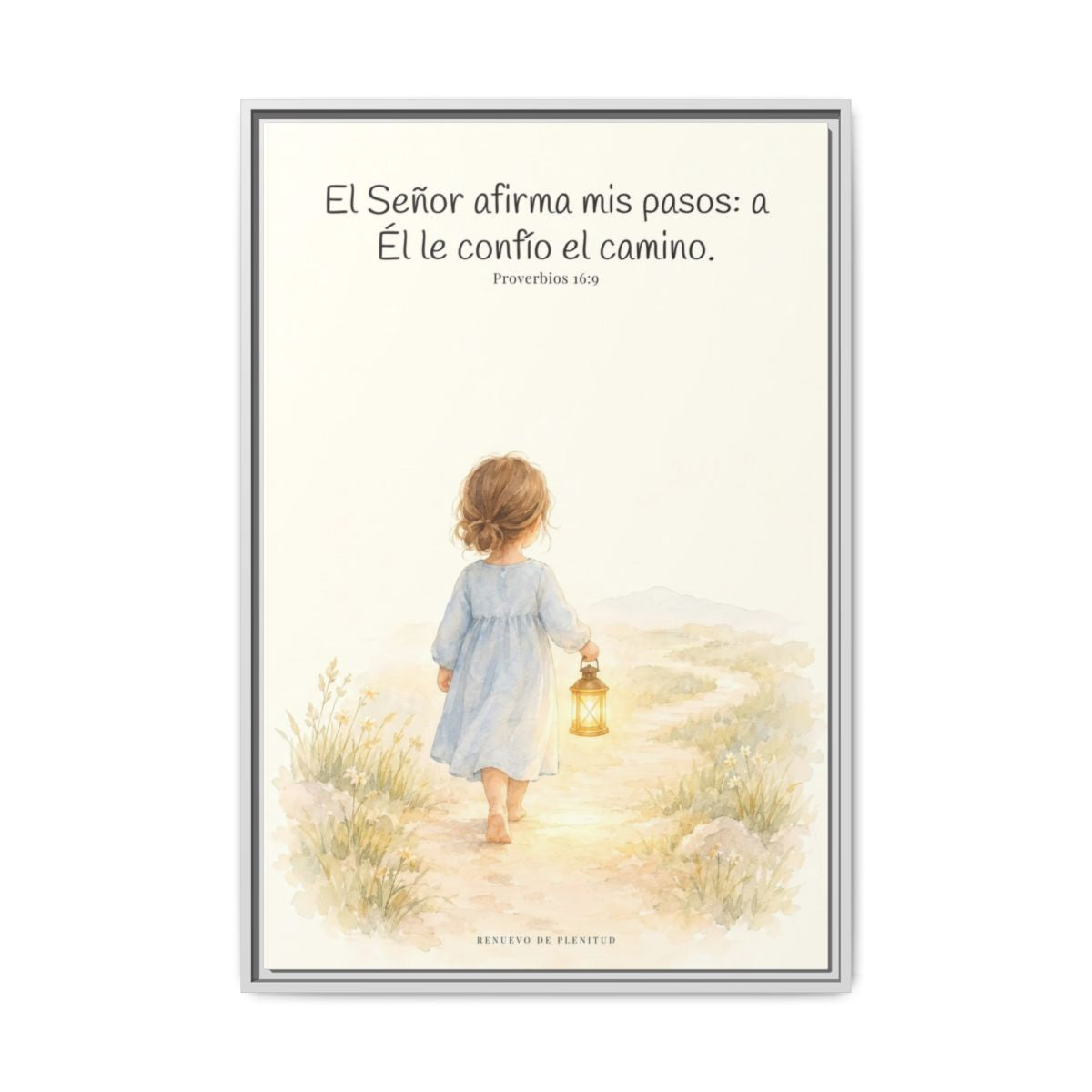 El Señor dirige mis pasos este año — Lienzo Cristiano Enmarcado | Proverbios 16:9 — 24×36 pulgadas, marco blanco, vista frontal