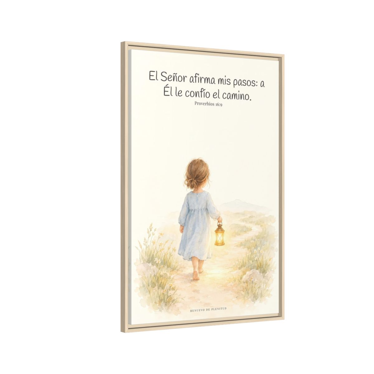 El Señor dirige mis pasos este año — Lienzo Cristiano Enmarcado | Proverbios 16:9 — 24×36 pulgadas, marco natural, vista lateral del marco flotante
