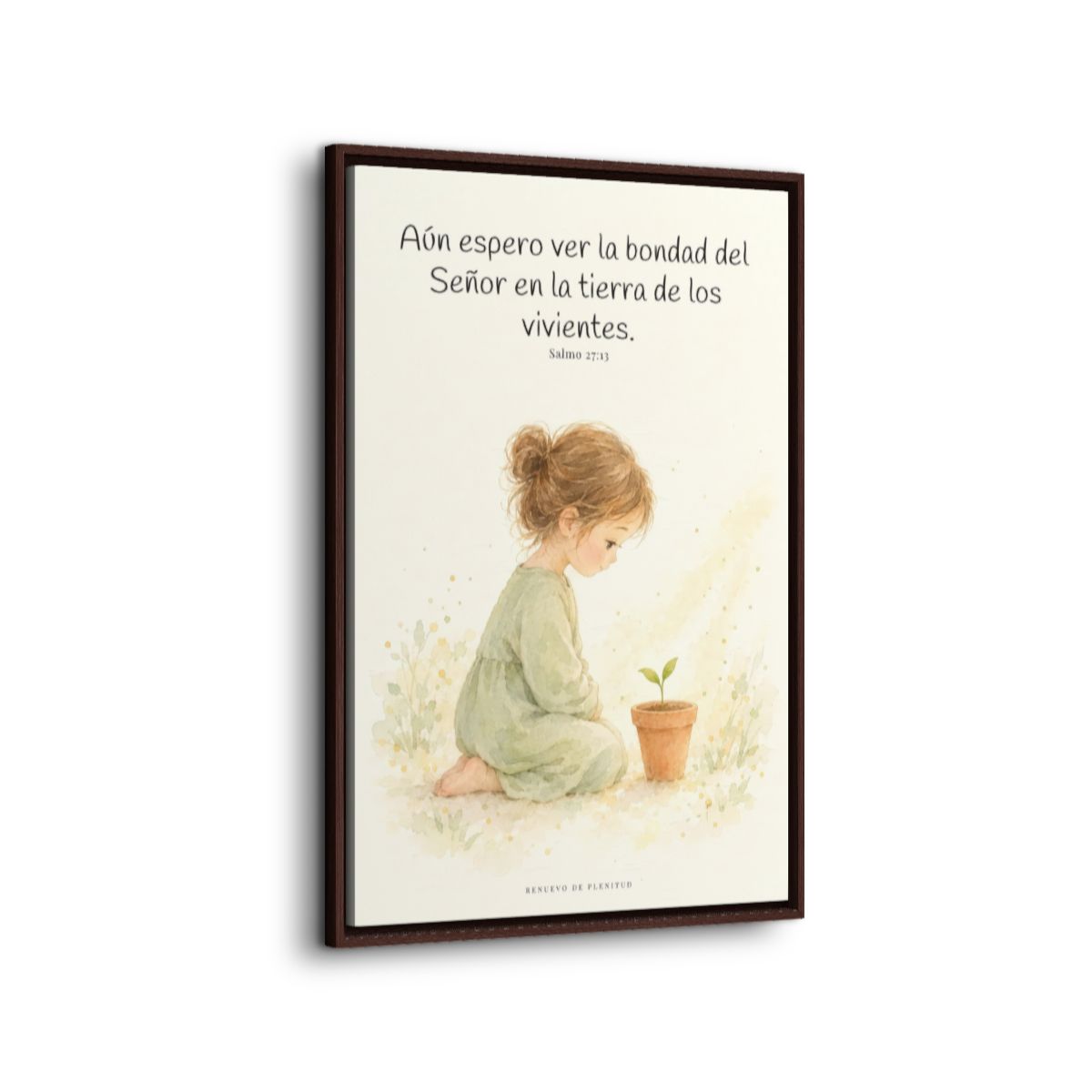 El Señor es bueno y yo veré su bondad | Cuadro bíblico para el hogar | Salmo 27:13 — 24×36 pulgadas, marco espresso, vista lateral del marco flotante