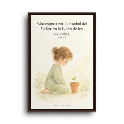 El Señor es bueno y yo veré su bondad | Cuadro bíblico para el hogar | Salmo 27:13 — 24×36 pulgadas, marco espresso, vista frontal