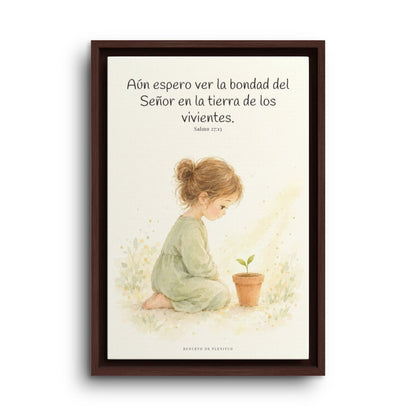 El Señor es bueno y yo veré su bondad | Cuadro bíblico para el hogar | Salmo 27:13 — 12×18 pulgadas, marco espresso, vista frontal