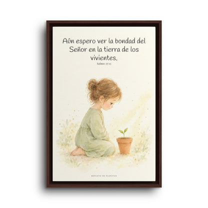 El Señor es bueno y yo veré su bondad | Cuadro bíblico para el hogar | Salmo 27:13 — 16×24 pulgadas, marco espresso, vista frontal