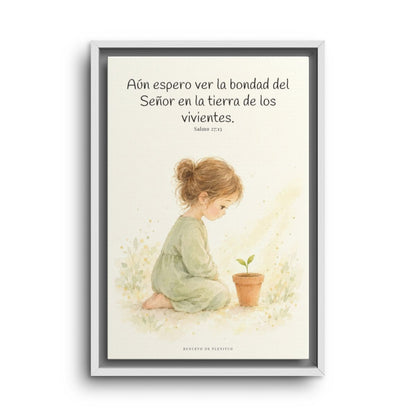 El Señor es bueno y yo veré su bondad | Cuadro bíblico para el hogar | Salmo 27:13 — 12×18 pulgadas, marco blanco, vista frontal