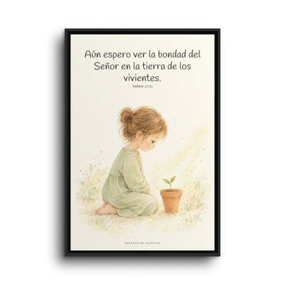 El Señor es bueno y yo veré su bondad | Cuadro bíblico para el hogar | Salmo 27:13 — 24×36 pulgadas, marco negro, vista frontal