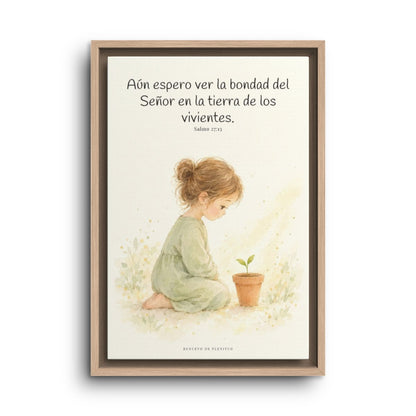 El Señor es bueno y yo veré su bondad | Cuadro bíblico para el hogar | Salmo 27:13 — 12×18 pulgadas, marco natural, vista frontal