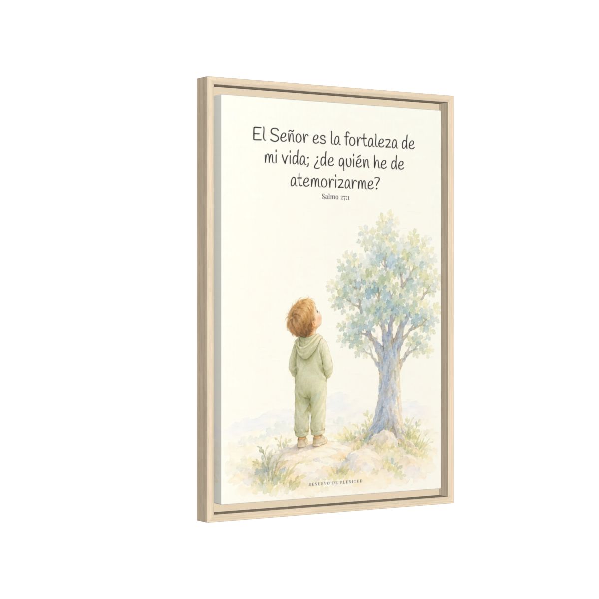 El Señor es la fortaleza de mi vida — Lienzo Cristiano Enmarcado | Salmo 27:1 — 16×24 pulgadas, marco natural, vista lateral del marco flotante