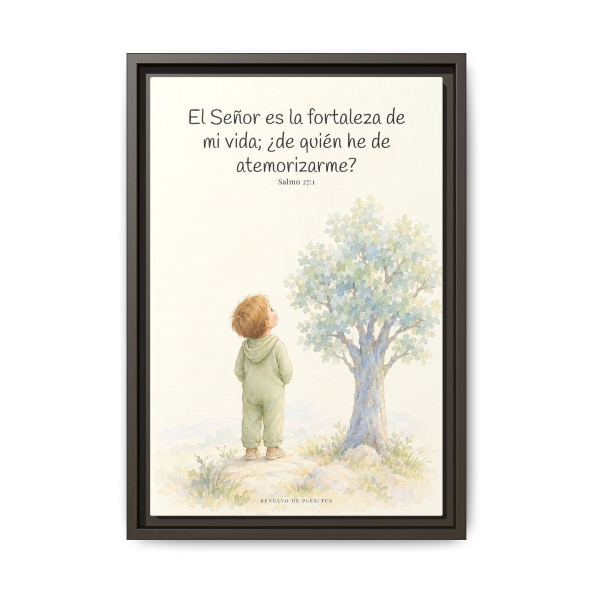 El Señor es la fortaleza de mi vida — Lienzo Cristiano Enmarcado | Salmo 27:1 — 12×18 pulgadas, marco espresso, vista frontal