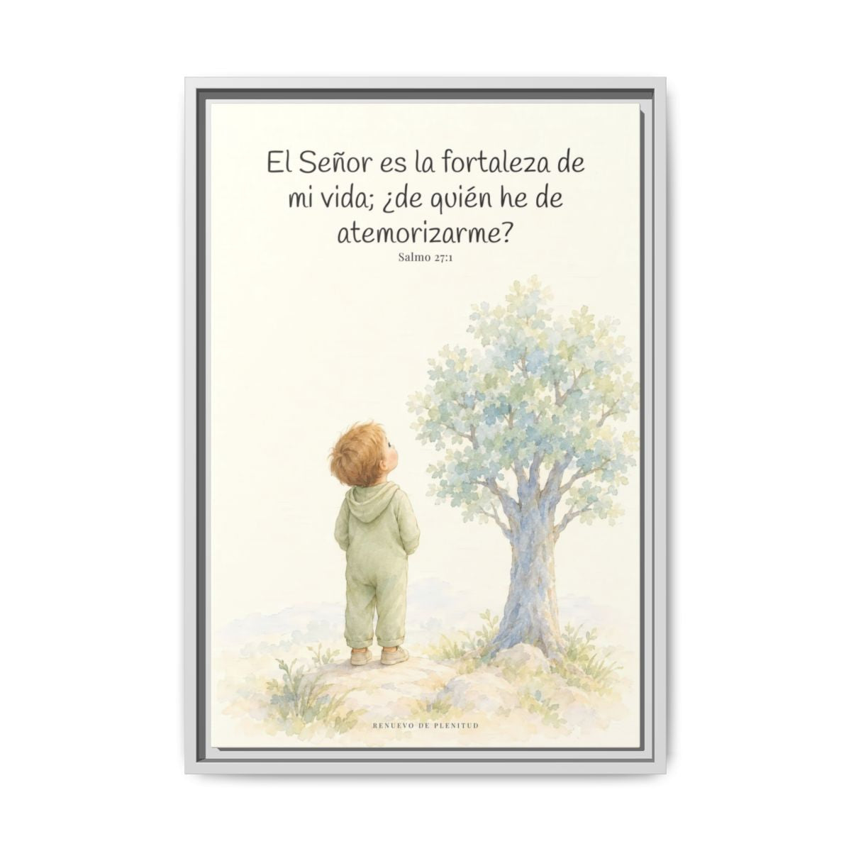 El Señor es la fortaleza de mi vida — Lienzo Cristiano Enmarcado | Salmo 27:1 — 16×24 pulgadas, marco blanco, vista frontal