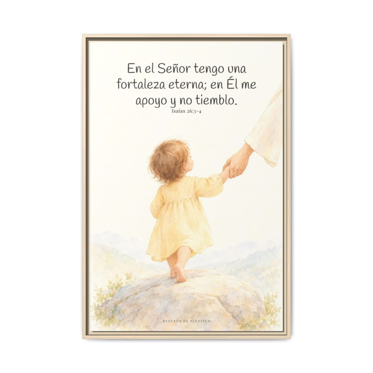 El Señor es mi fortaleza eterna — Lienzo Cristiano Enmarcado | Isaías 26:3-4 — 24×36 pulgadas, marco natural, vista frontal